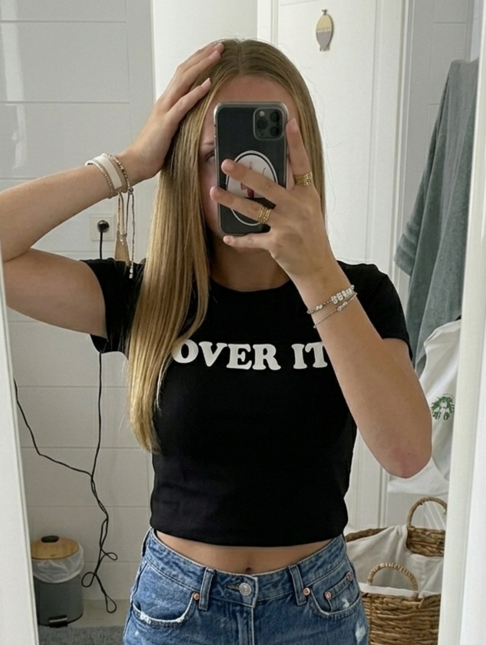Black Graphic Solgan Women's Size M Crop Top Funny Casual Teen Strechty